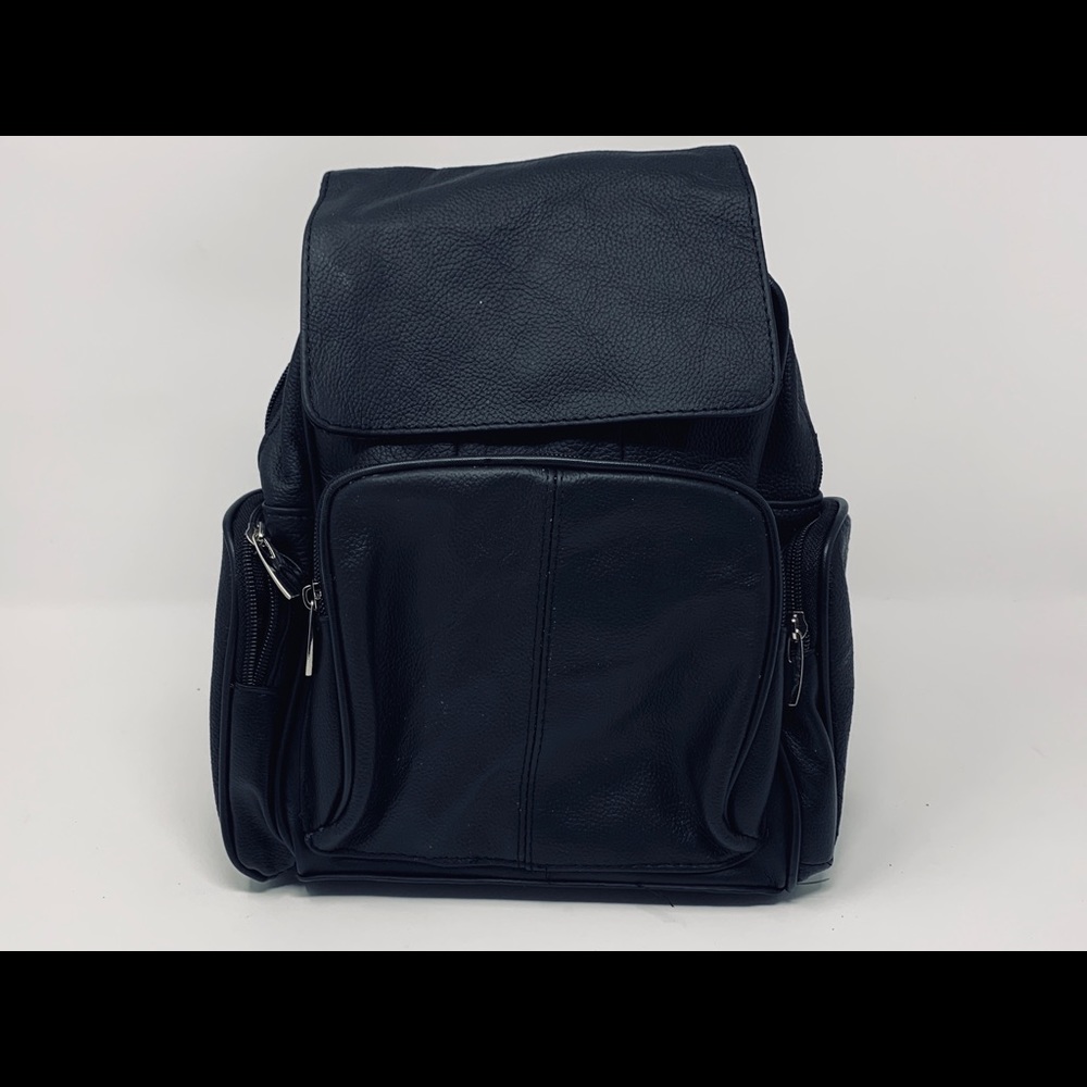 Cute Mini Black Genuine  Leather Backpack